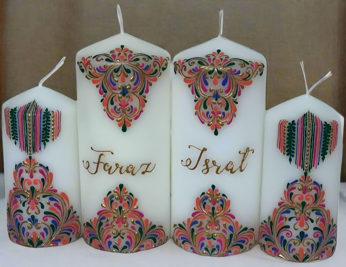 Personalised Acrylic Cone design Candles for Wedding, Nikkah, Eid Mubarak and ext.