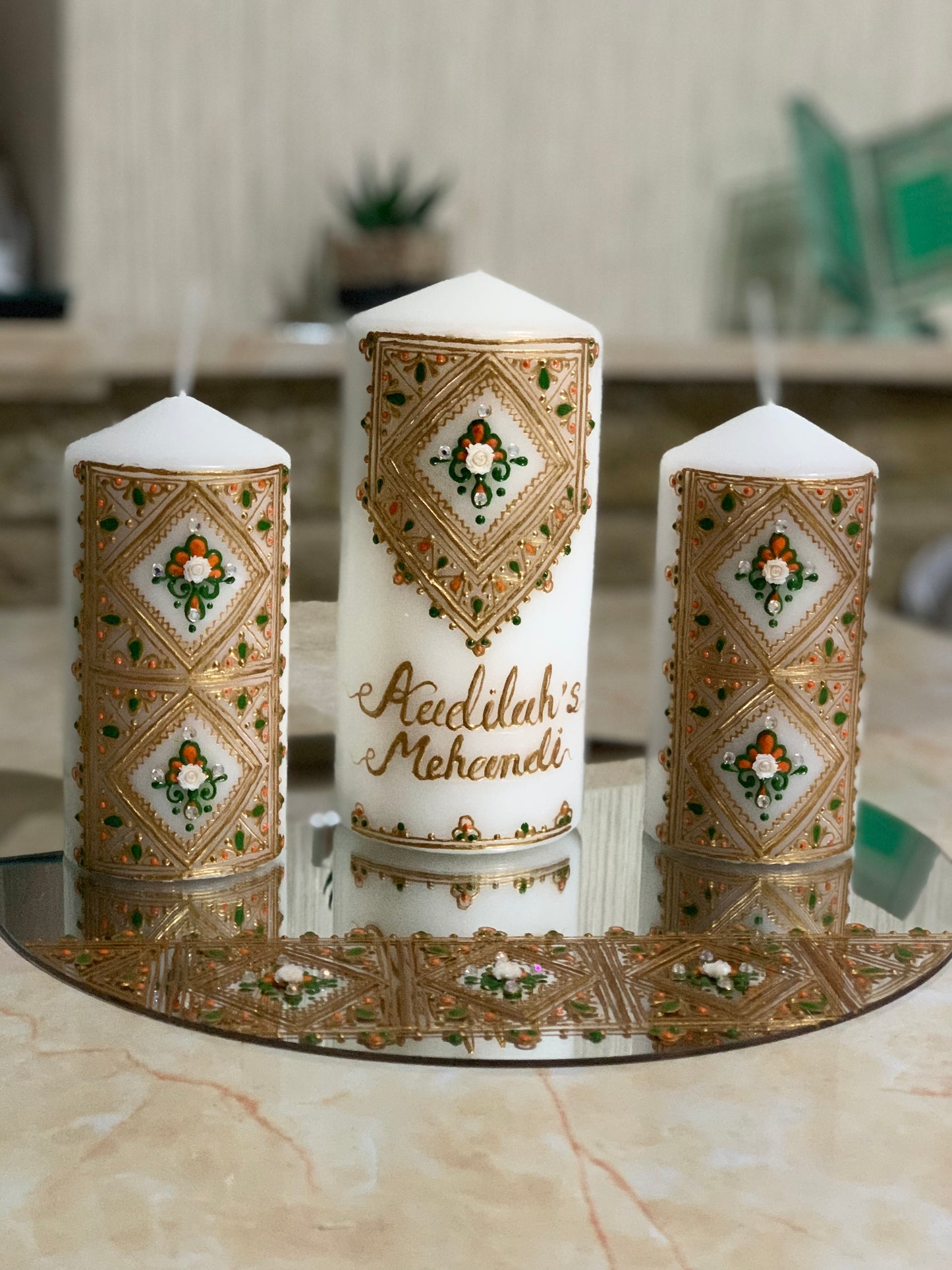 Personalised Acrylic Cone design Candles for Wedding, Nikkah, Eid Mubarak and ext.