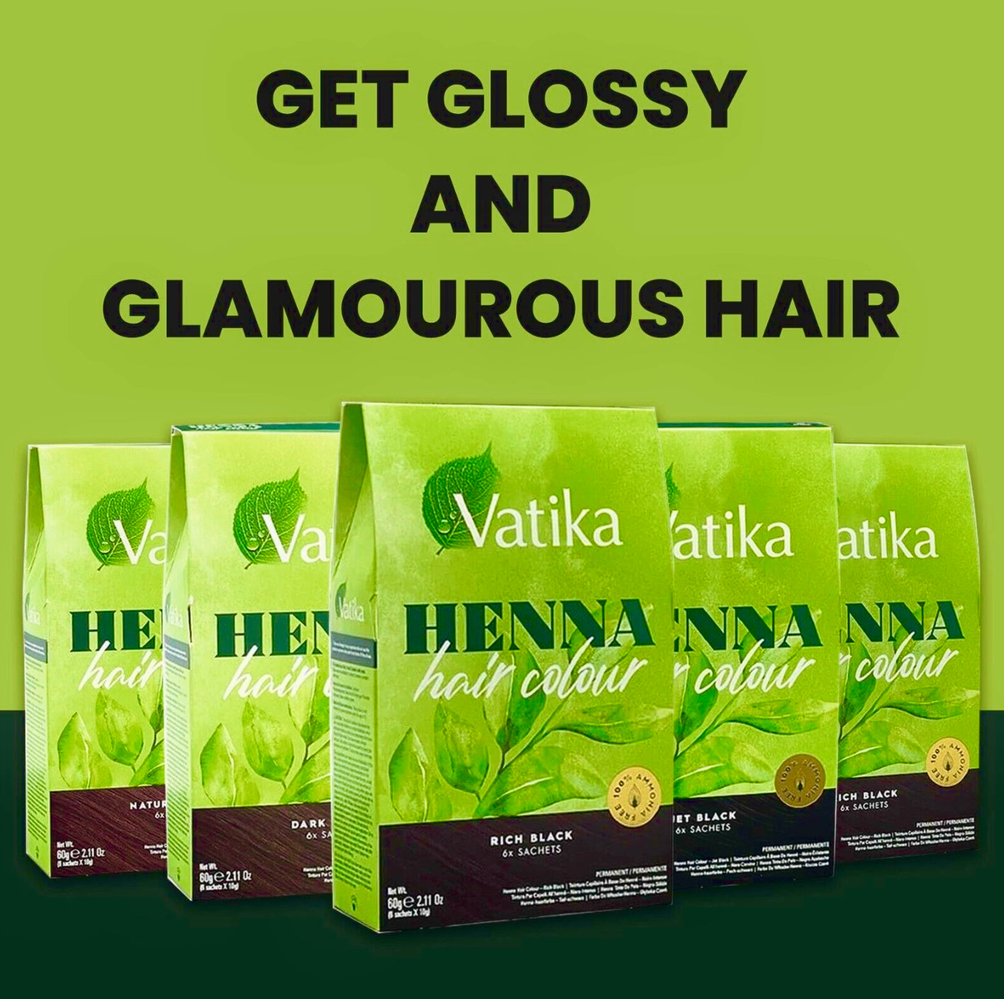 [5] Dabur Vatika Original Henna Hair Colour Powder | NO AMMONIA |- 60g (6x 10g)